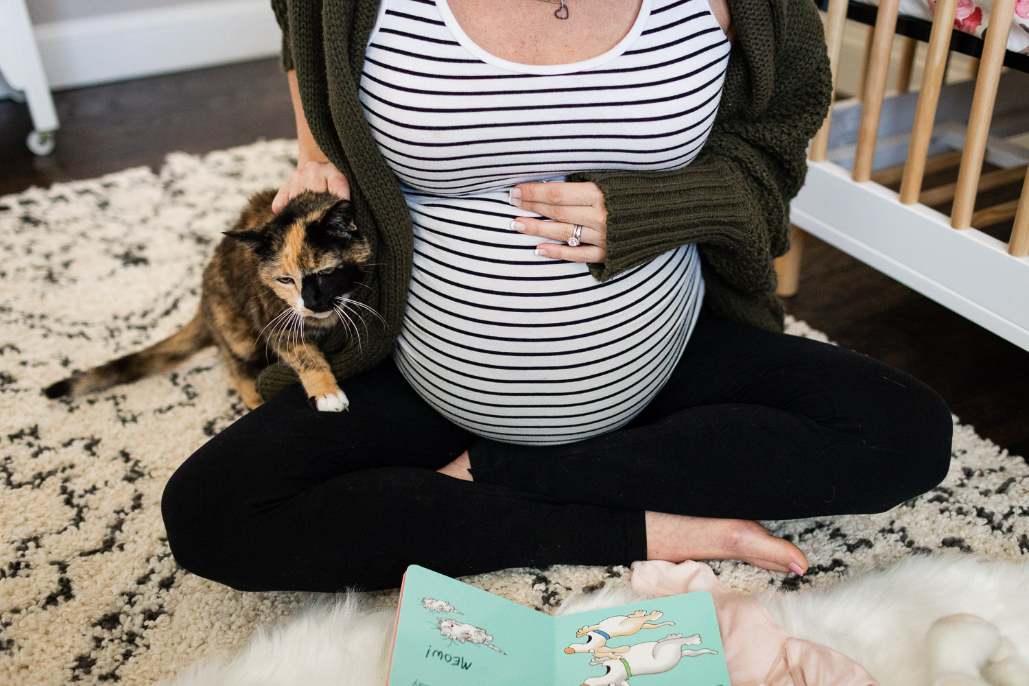 Pregnant belly and cat