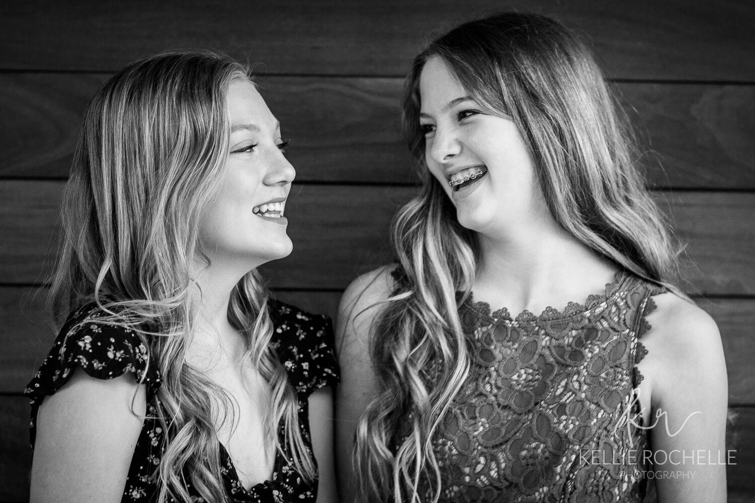 Black and white of girls laughing
