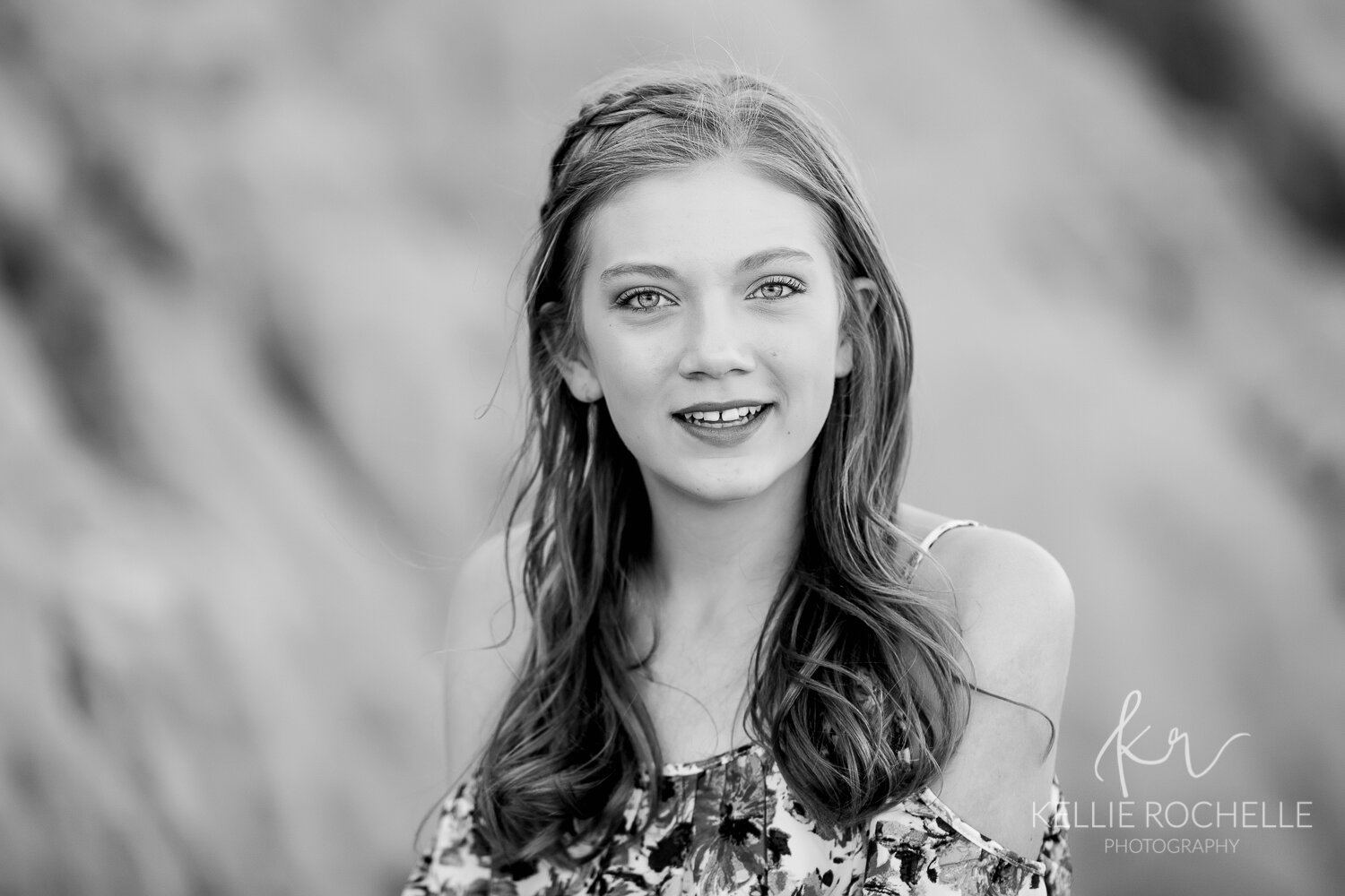 black and white portrait of teen girl