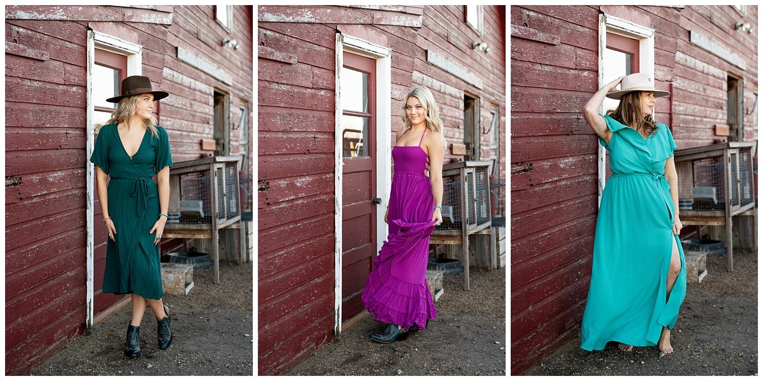 Blue and purple dresses in client closet.