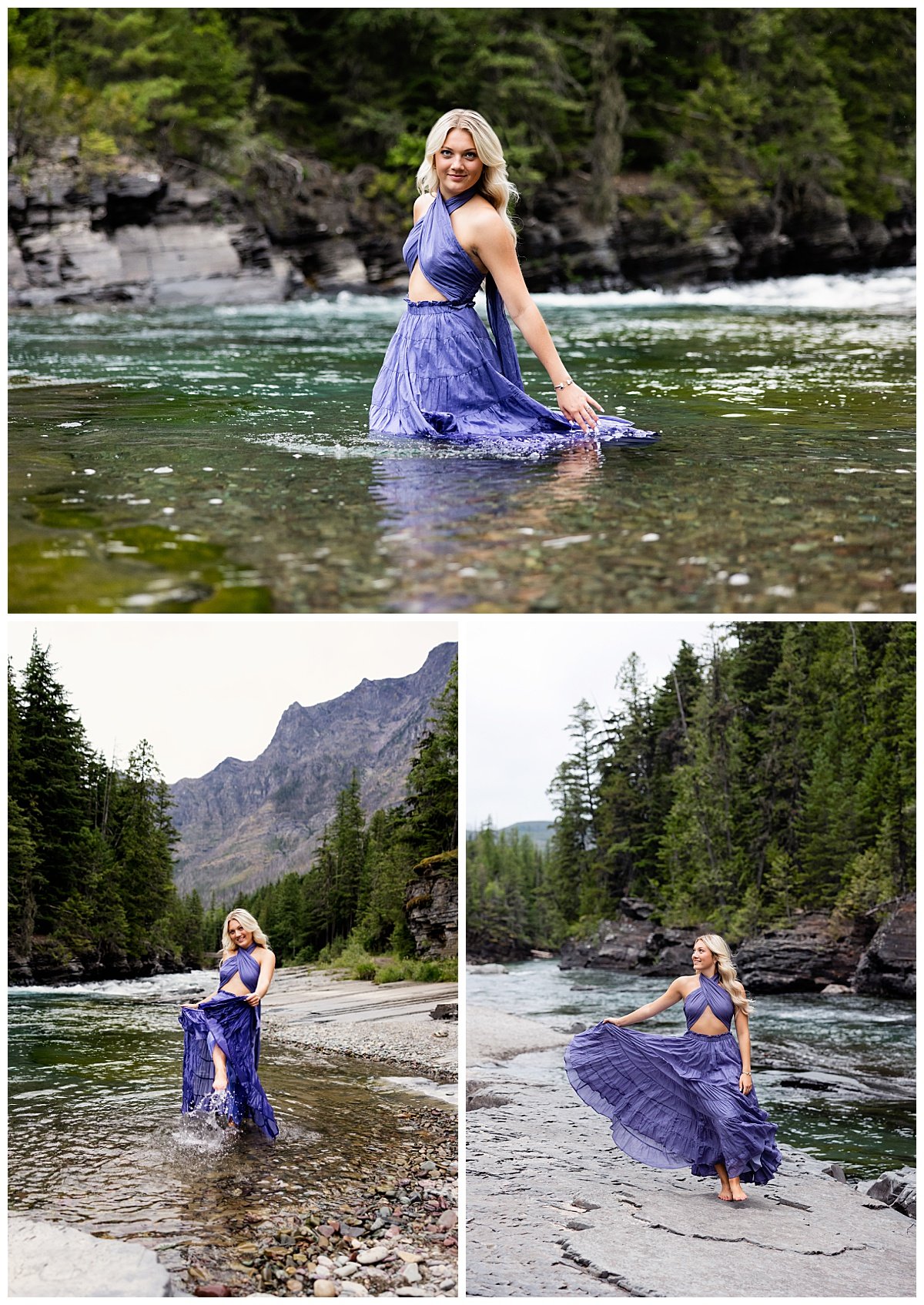 Senior girl in the water at Glacier National Park.