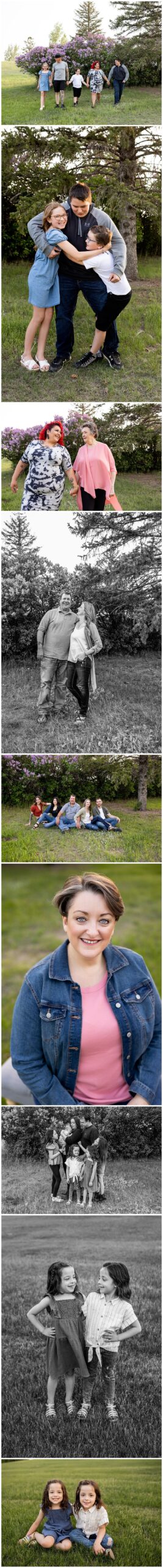 Several photos taken at a North Dakota park by Williston based family photographer, Kellie Rochelle Photography, depict different family members posing with the family matriarch alongside their own children.