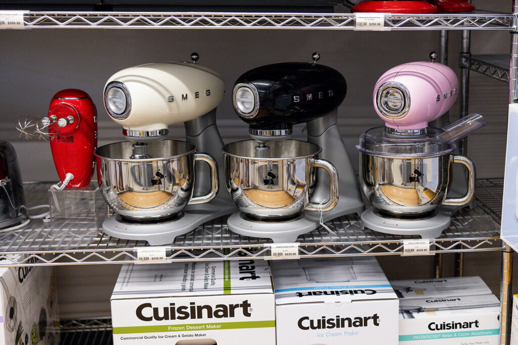 A display of Cuisinart stand mixers are shown in Williston, ND, kitchenware store Cooks on Main.