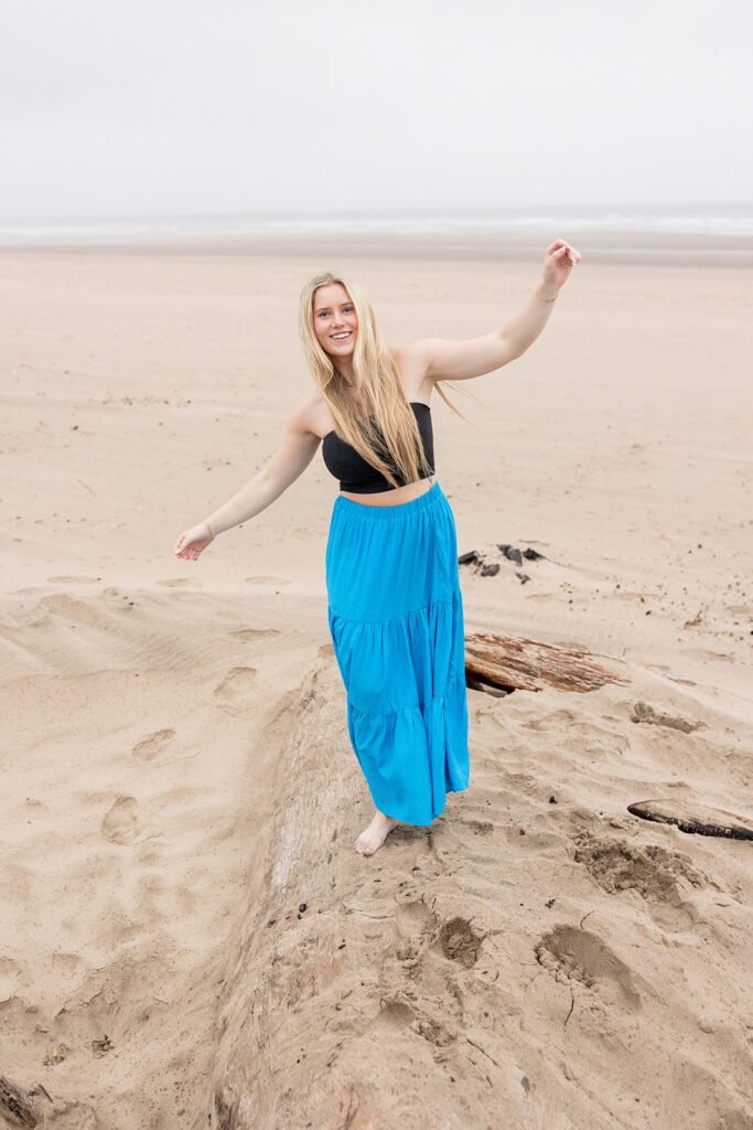 Destination senior photo session on an Oregon beach