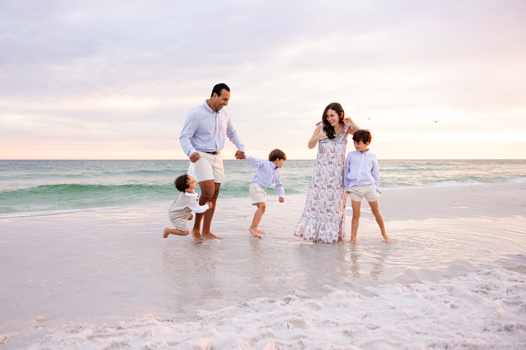 Sunset beach family photos in Destin, FL