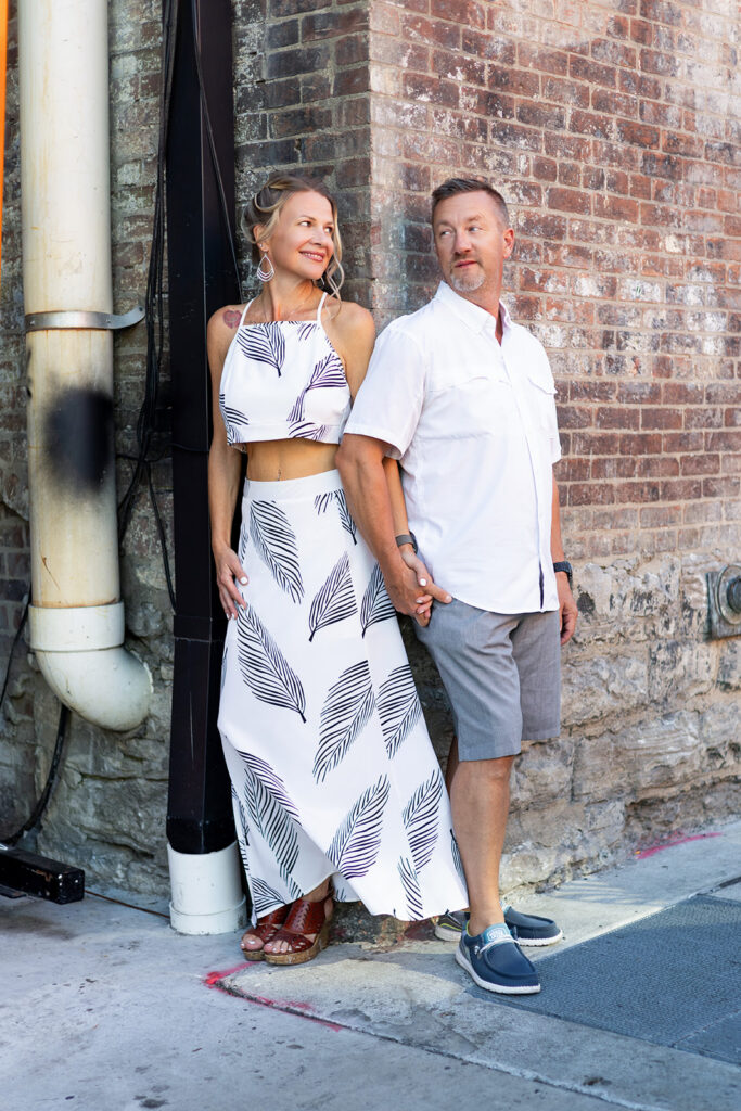 A couple is photographed in a nashville tn photography session near Broadway 