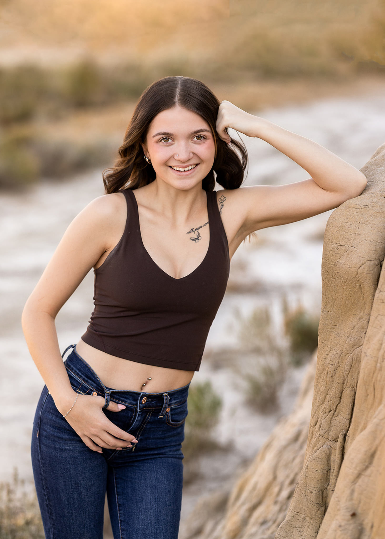Danyn senior photo in Badlands landscape at American Legion Park