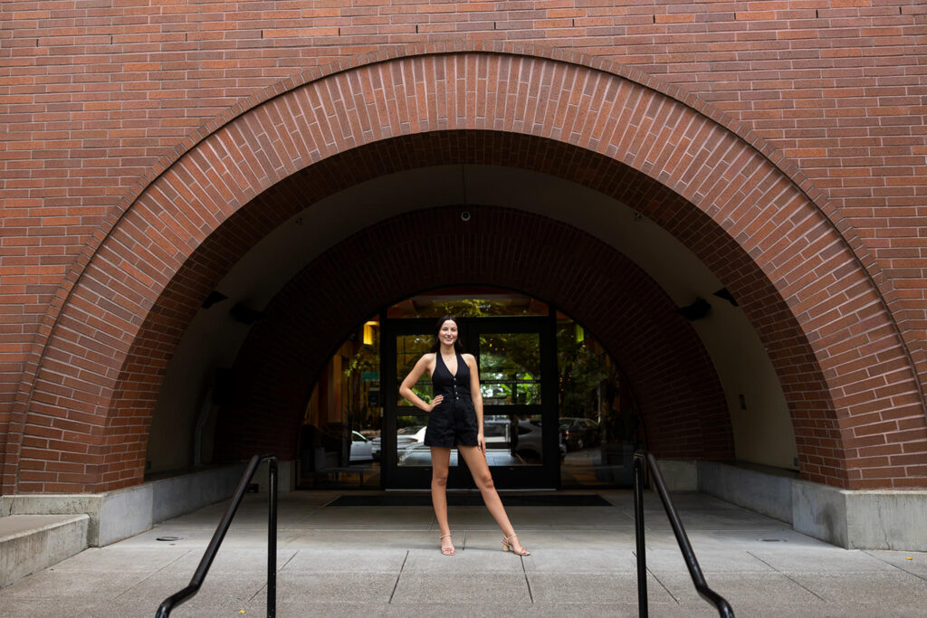 Senior girl in the Pearl District in Portland, OR for a senior session.