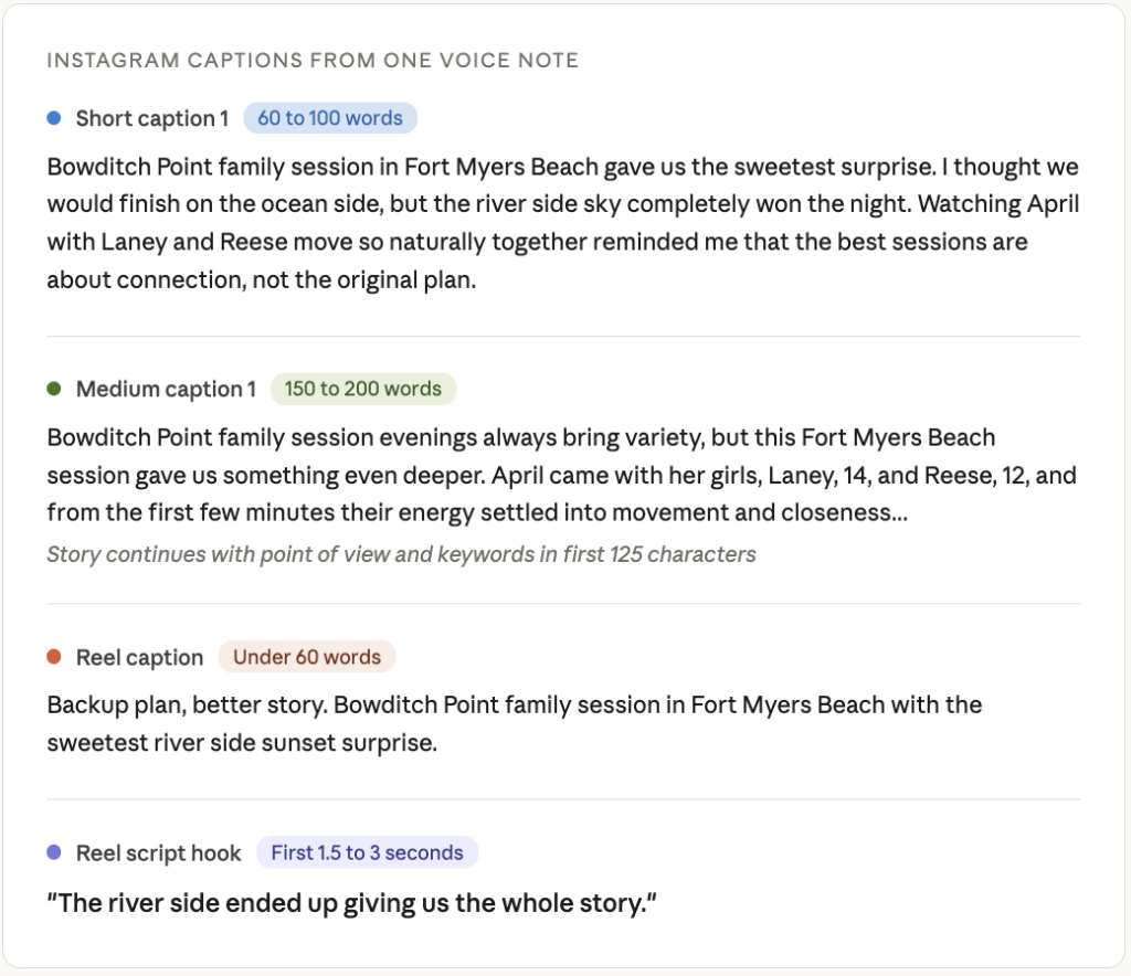 One Take blog and caption package for photographers
